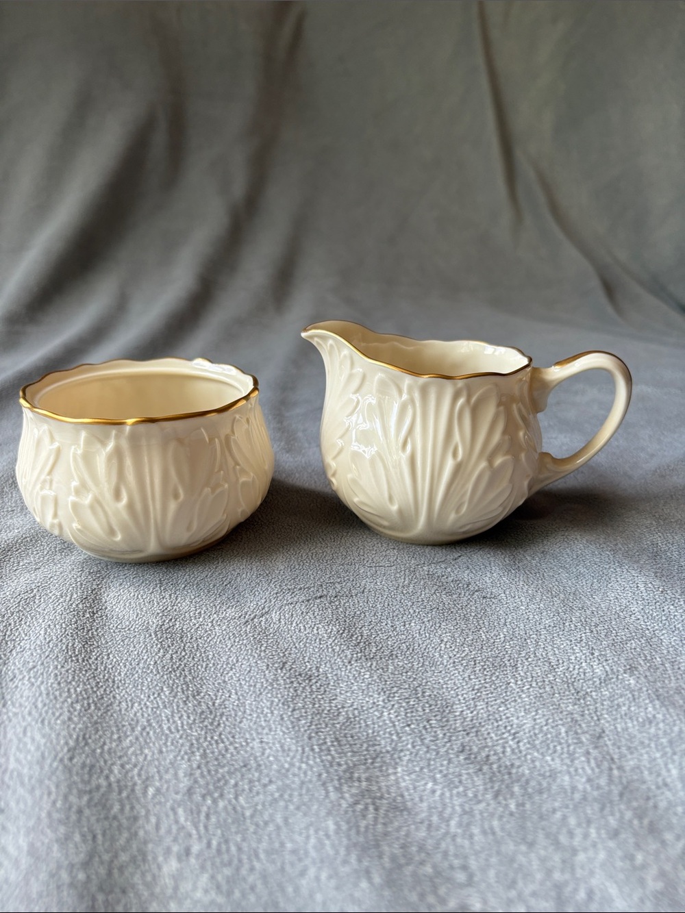 Lenox Cream and Gold Porcelain Creamer and Sugar Bowl